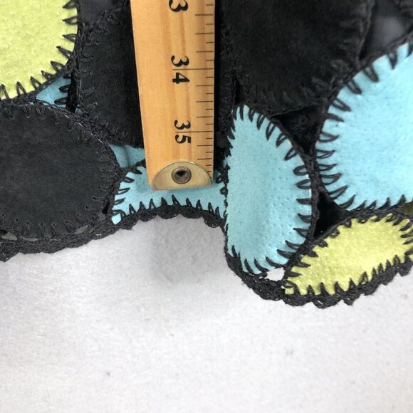 Metrostyle Maxi Skirt Womens 10 Black Blue Leather Circle Patches Mod Groovy - Picture 5 of 16